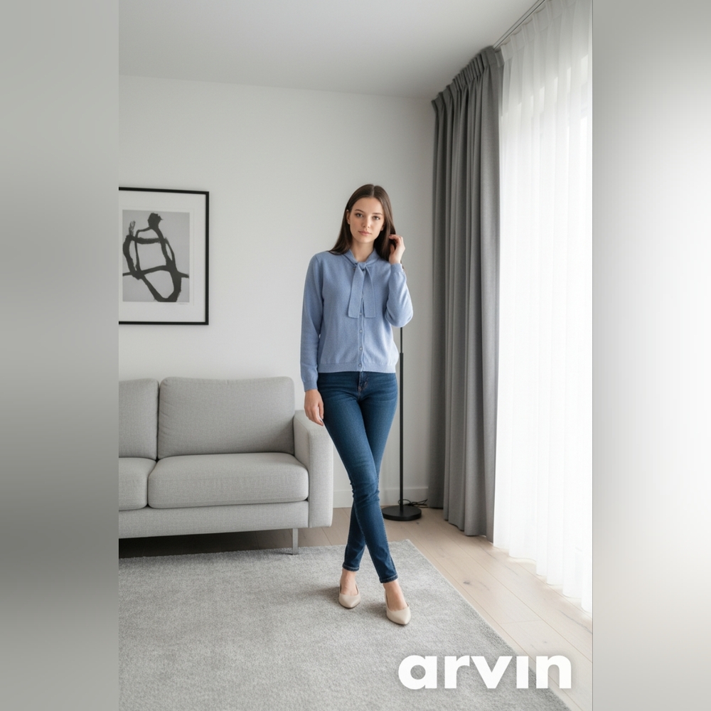 NWT J.McLaughlin Blue Cashmere Cotton Tie Neck Cardigan Sweater Women’s Size M